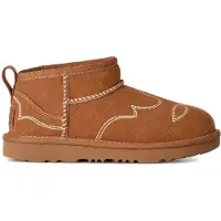 Ugg unisex pour enfant. 1184371K Bottines en cuir Classic Ultra Mini Western marron (36), Plat, Aucun, Casuel, mode enfantine
