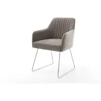 DELIFE Chaise-de-salle-à-manger Greg-Flex tissu structuré doux taupe pied trapèze acier inoxydable ressorts ensachés