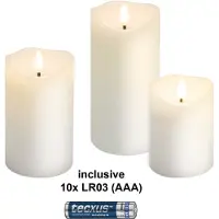Goobay Lot de 3 bougies LED en cire véritable, blanc et 10x AAA LR 03 (3x)