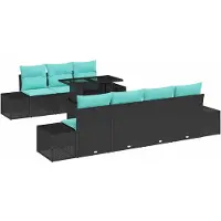 vidaXL Ensemble de salon de jardin , 8 pièces, 7 places, noir et turquoise