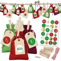 Dripio Calendrier de l'Avent 2025 – 24 petits sacs en tissu rouge, vert et blanc, avec accessoires inclus
