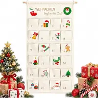 Merkloos Calendrier de l'Avent en tissu, 100 x 50 cm, avec 24 compartiments, idéal pour une décoration de Noël personnalisée