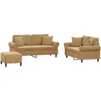 vidaXL Ensemble de canapés 3 pièces avec coussins Marron Velours