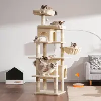 Merkloos Arbre à gratter pour chat, hauteur 178 cm, 8 poteaux à gratter, 2 cachettes, 2 plateformes, idéal pour les chats d'intérieur