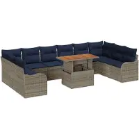 vidaXL Ensemble de salon de jardin , 11 pièces, 10 places, gris et bleu marine