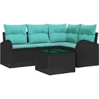 vidaXL Ensemble de canapés de jardin , 5 pièces, noir et turquoise, en résine tressée