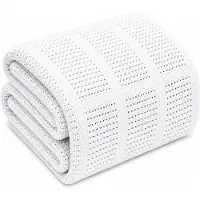 Merkloos Couverture cellulaire blanche, en coton, 180 x 230 cm, couverture réversible légère pour lit simple