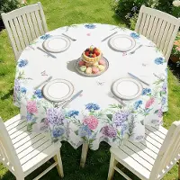 Merkloos Nappe ronde à motifs de hortensias, de fleurs et de papillons, diamètre 152 cm, lavable, idéale pour la cuisine et les pique-niques