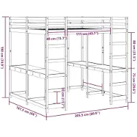 vidaXL Lit surélevé avec bureau & échelle 160x200 cm pin massif