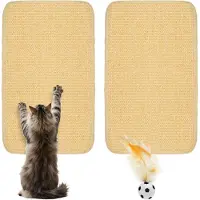 Merkloos Tapis grattoir adhésif, lot de 2, en sisal, avec plume et balle, pour chats et lapins