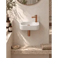 Qeramiq Fuente pack lave-mains – 40 x 21,5 x 12 cm – céramique blanc brillant – perçage à droite – robinet cuivre brossé SW1209550/SW799405/SW799403/SW970033