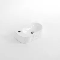 Qeramiq Blend Lavabo pour WC - 40x22x12cm - nervuré - semi‑rond - trou de robinet à gauche - céramique - blanc brillant SW1522206