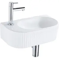 Qeramiq Fuente pack lave-mains – 40 x 21,5 x 12 cm – perçage à gauche – robinet chromé – cannelé SW1522206/SW696209/SW696219/SW696234
