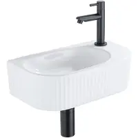 Qeramiq Blend pack lave-mains – demi-rond – 40 x 21,5 x 12 cm – céramique blanc brillant – robinet noir mat SW1522208/SW696205/SW696215/SW696235