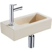 Qeramiq Fuente pack lave-mains – 37,5 x 18,5 x 9 cm – céramique beige – perçage à gauche – robinet chromé SW1122452/SW696209/SW696219/SW696234