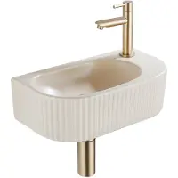 Qeramiq Fuente pack lave-mains – demi-rond – 40 x 21,5 x 12 cm – céramique beige – perçage à droite – cannelé SW1522217/SW696208/SW696218/SW696238