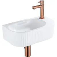 Qeramiq Blend pack lave-mains – demi-rond – 40 x 21,5 x 12 cm – céramique blanc brillant – robinet cuivre brossé SW1522208/SW799405/SW799403/SW970033