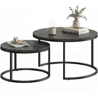 StarTech.com Table basse ronde - Ensemble de 2 pièces - Tables d'appoint empilables - Structure en métal - Aspect bois - Noir - 78,5 x 78,5 x 46,5 cm