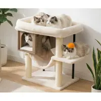 Merkloos Arbre à chat avec une grande plateforme en peluche de 54x40 cm, une maison en bois de 57,5 cm de hauteur, pour chats