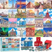 Sonstiges Calendrier de l'Avent, puzzle représentant des monuments célèbres, 1008 pièces, dimensions 70x50 cm, 24 jours, cadeau de Noël pour garçons et filles