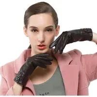 Sonstiges Gants en cuir pour femme, doublure en peau de mouton, polaire, chauds, couleur marron foncé, pour l'hiver