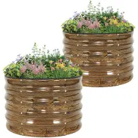 Merkloos Bacs de plantation ronds surélevés, en métal imitation bois, dimensions 60x60x42 cm, pour jardin et balcon