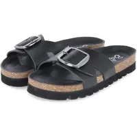 Beliana Sandales plates pour femmes , couleur noire, en cuir lisse, taille 38
