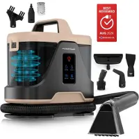 FLOWSTEAM Nettoyeur de tapis 6 en 1 - - Nettoyeur de taches - sièges - Vapeur à 100°C - 4 modes de vapeur - 90 minutes de vapeur - Cordon de 5M - blanc/noir