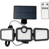 Forever Light Sunari FLS-04 Lampe solaire LED 8W, 600 lumens, 6000K 2400mAh batterie détecteur de mouvement PIR, trois modes, IP65 étanche éclairage extérieur avec télécommande pour jardin, balcon
