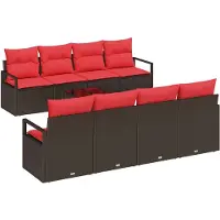 vidaXL Ensemble de salon de jardin , 9 pièces, couleur beige et rouge, en résine tressée (polyrotin), capacité : 8 personnes
