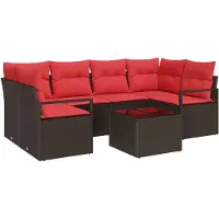 vidaXL Ensemble de canapés de jardin , 7 pièces, 6 places, en résine tressée, beige et rouge