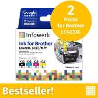 Infowerk NOUVEAU : Cartouches d'encre pour Brother LC422XL, multipack (BK/C/M/Y), 2 pièces