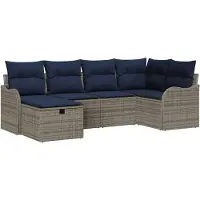 vidaXL Ensemble de canapés de jardin , 6 pièces, gris et bleu marine, en polyrotin
