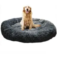 Sonstiges Lit pour chien rond, en peluche, forme de beignet, taille XL (100 cm), couleur gris foncé, lavable, avec fond imperméable