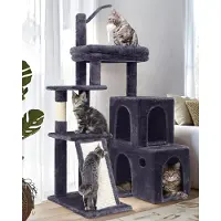 Merkloos Arbre à chat avec 2 grandes maisons rotatives, dimensions 50x33x30 cm, poteaux en sisal pour faire ses griffes, plateformes rembourrées