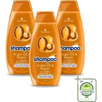 Schwarzkopf 3 bouteilles de shampooing à l'huile d'argan et réparateur - Pour cheveux secs et abîmés - 400 ml - Lot de 3