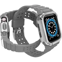 Hurtel Protect Strap Band with Case for Apple Watch 7 / SE (41/40 / 38mm) Case Armored Watch Cover Gra (Matières plastiques, TPU), Sangles de montre, Gris, Argent