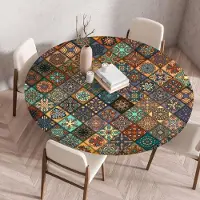 Merkloos Nappe bohème ronde, lavable, 160 cm de diamètre, résistante aux intempéries, avec bord élastiqué, idéale pour balcon et jardin
