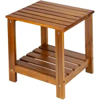 Merkloos Table d'appoint en teck, double étagère, résistante aux intempéries, 50x40x45 cm, idéale pour balcon et jardin