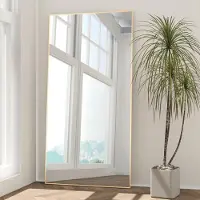 Sonstiges Miroir mural complet, dimensions 180 x 62 cm, finition dorée, avec support en alliage d'aluminium