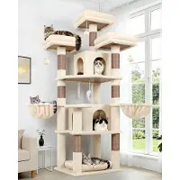 Merkloos Arbre à gratter pour chat, couleur beige, 174 cm de hauteur, 3 poteaux d'observation, 2 maisons pour chat, 2 paniers, en sisal, pour 2 à 4 chats