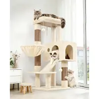 Merkloos Arbre à chat de grande taille, 116 cm de hauteur, poteaux de 8 cm d'épaisseur, couleur beige, avec plateforme de repos