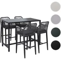 Mendler Ensemble table de bar + 4 tabourets de bar HWC-P91, chaise de bar, table haute, coussin d'assise d'extérieur, tressage en corde, métal anthracite