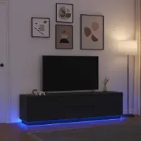 Prolenta Meuble TV exclusif avec éclairage LED, finition imitation chêne noir, dimensions : 193,5 x 41 x 50 cm