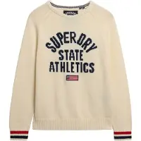 Superdry pour femme. W6110629A Pull en jacquard intarsia beige (L), Blanc, Casuel, Coton