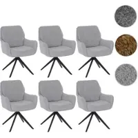 Mendler Ensemble de 6 chaises de salle à manger HWC-Q37, chaise de cuisine pivotante avec système de retour automatique, revêtue en tissu (680g/m²) type chenille, structure métallique, couleur gris clair