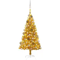 DKD Home Decor Arbre de Noël artificiel éclairage & boules or 120 cm PET