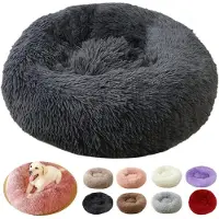 Sonstiges Lit pour chien, lit pour chat, forme de donut, en peluche, rond, diamètre 40 cm, couleur gris foncé