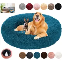 Sonstiges Lit pour chien, forme ronde, pelucheux, type donut, apaisant, lavable, couleur cyan, taille XS (40 cm)