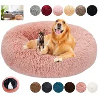 Sonstiges Lit pour chien, forme ronde, pelucheux, type donut, apaisant, lavable, couleur rose, taille S (50 cm)